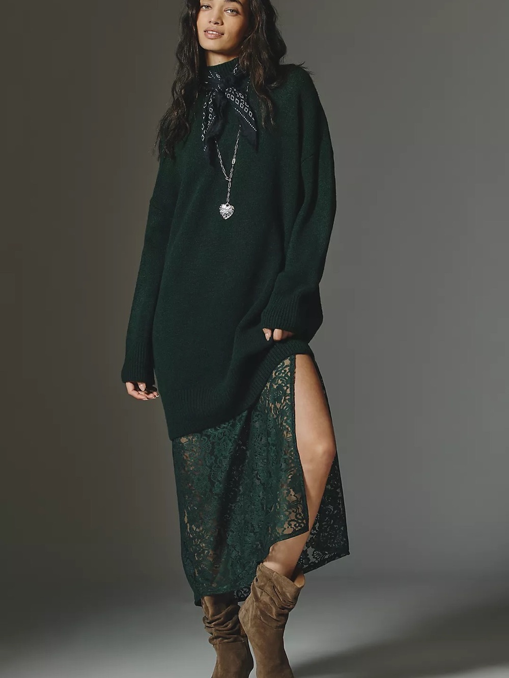 Dark Green Women's Oversized Knit Sweater Dress
